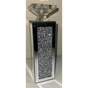 Mirrored Glass Diamante Sparkle Pillar Candle / Tealight Holder Romantic 12.5” T